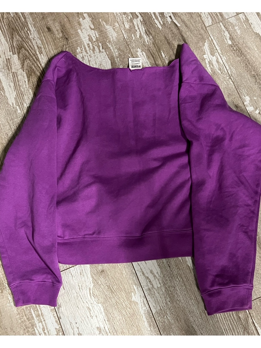 NEW!💗PINK VS Fuchsia FLEECE CROPPED Off The Shoulder Sweatshirt! NWT! Size XL! - Picture 5 of 6